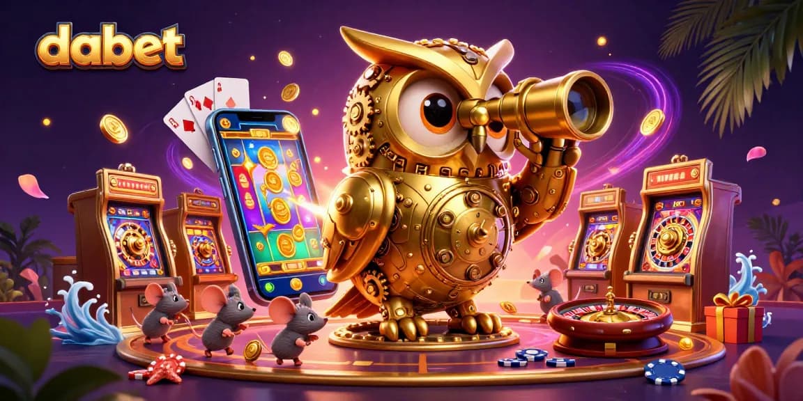 Experience vibrant dabet gameplay with a dynamic scene of casino characters and gaming elements.