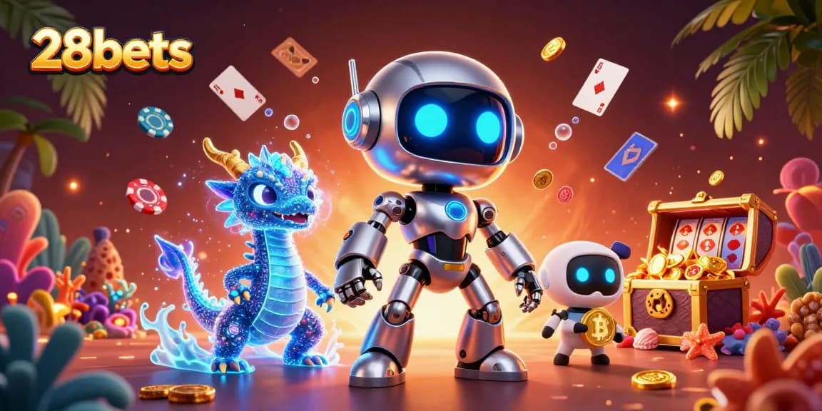 Engage in thrilling gambling action with 28bets casino, showcasing vibrant slot elements and dynamic characters.