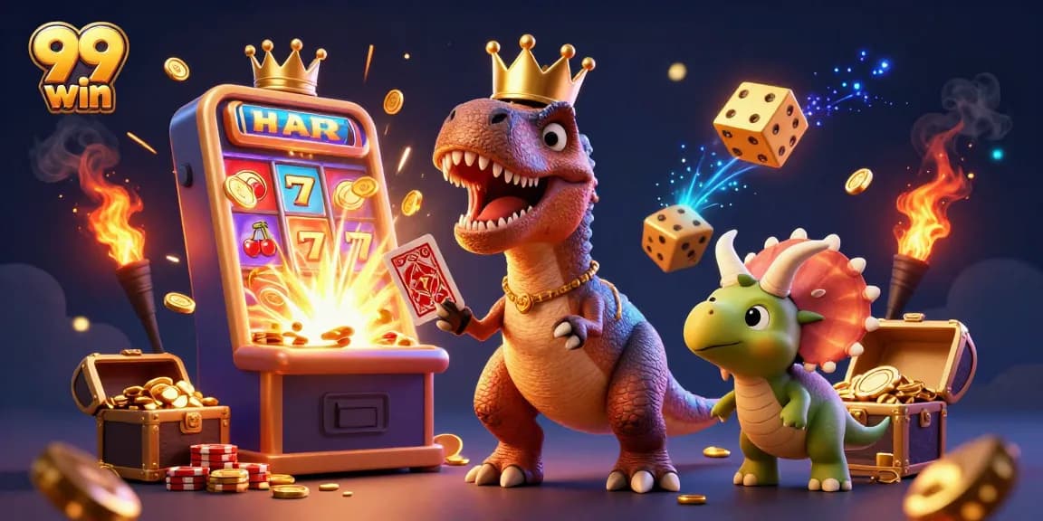 Experience thrilling wins at 99 win casino with T-Rex and friends amidst jackpots and excitement!