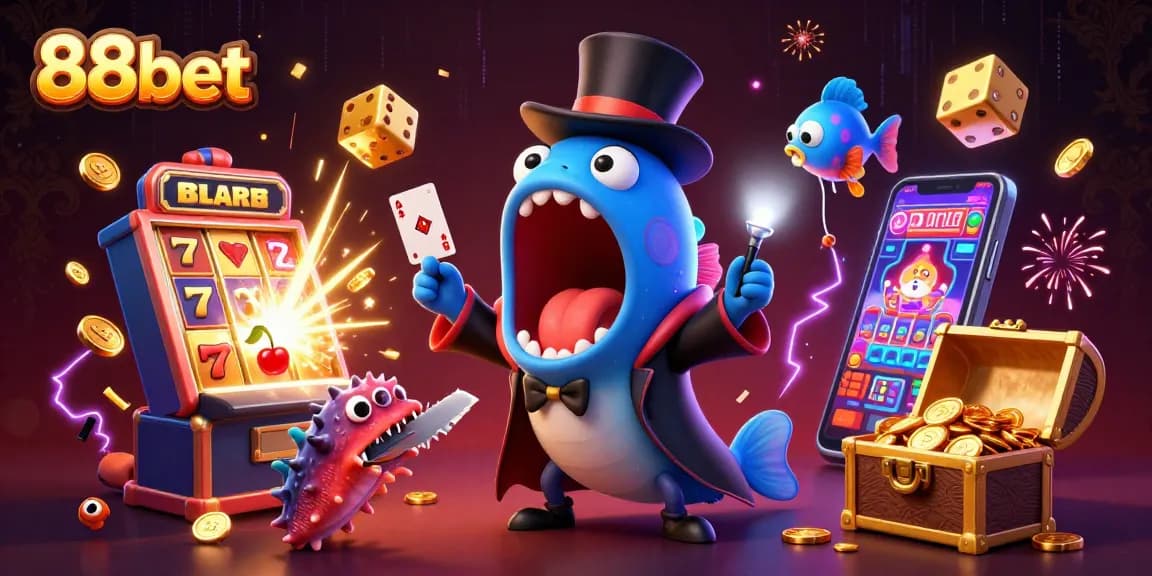 88bet's colorful casino scene featuring whimsical sea creatures performing magic acts.