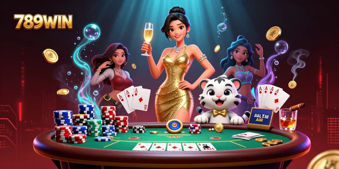 Engage in exciting gameplay with 789WIN, a vibrant casino adventure featuring glamorous characters.