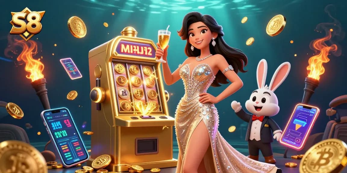 Experience exciting wins at S8's jackpot slot games with sparkling coins and immersive gameplay.