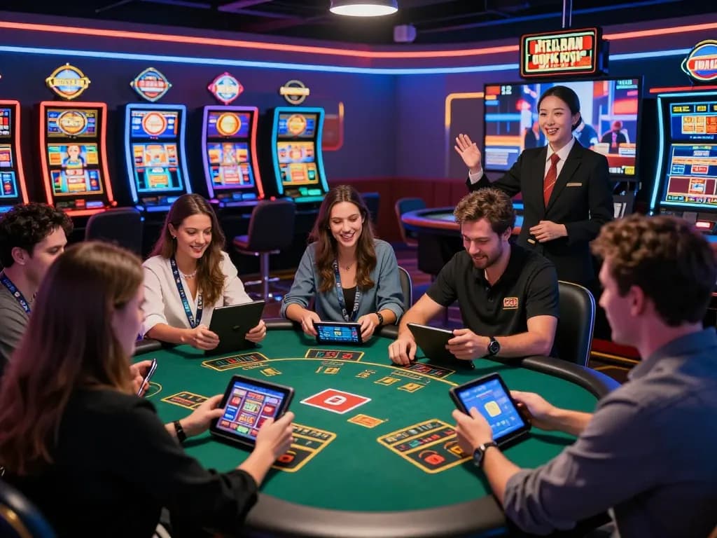 Enthusiastic players enjoying various games at RR 88 online casino, vibrant lighting and immersive atmosphere.