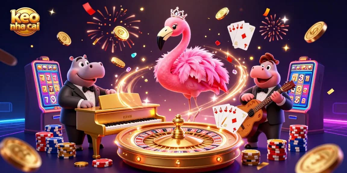 Experience winning strategies with keo nha cai as vibrant casino characters celebrate at the golden piano.