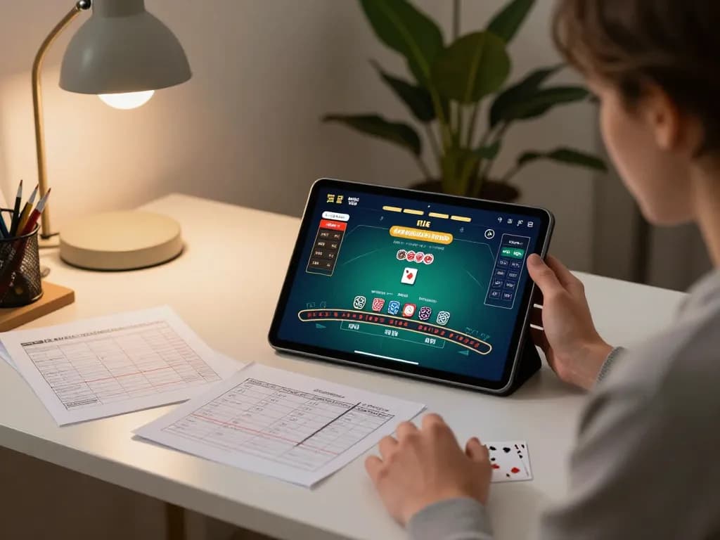 Player enjoying 88bet live dealer blackjack from a stylish home setup, focused on tablet.