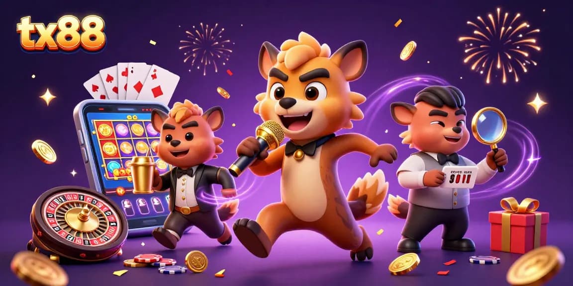 tx88 hyenas delivering comedy at a lively casino club, showcasing fun gambling elements.
