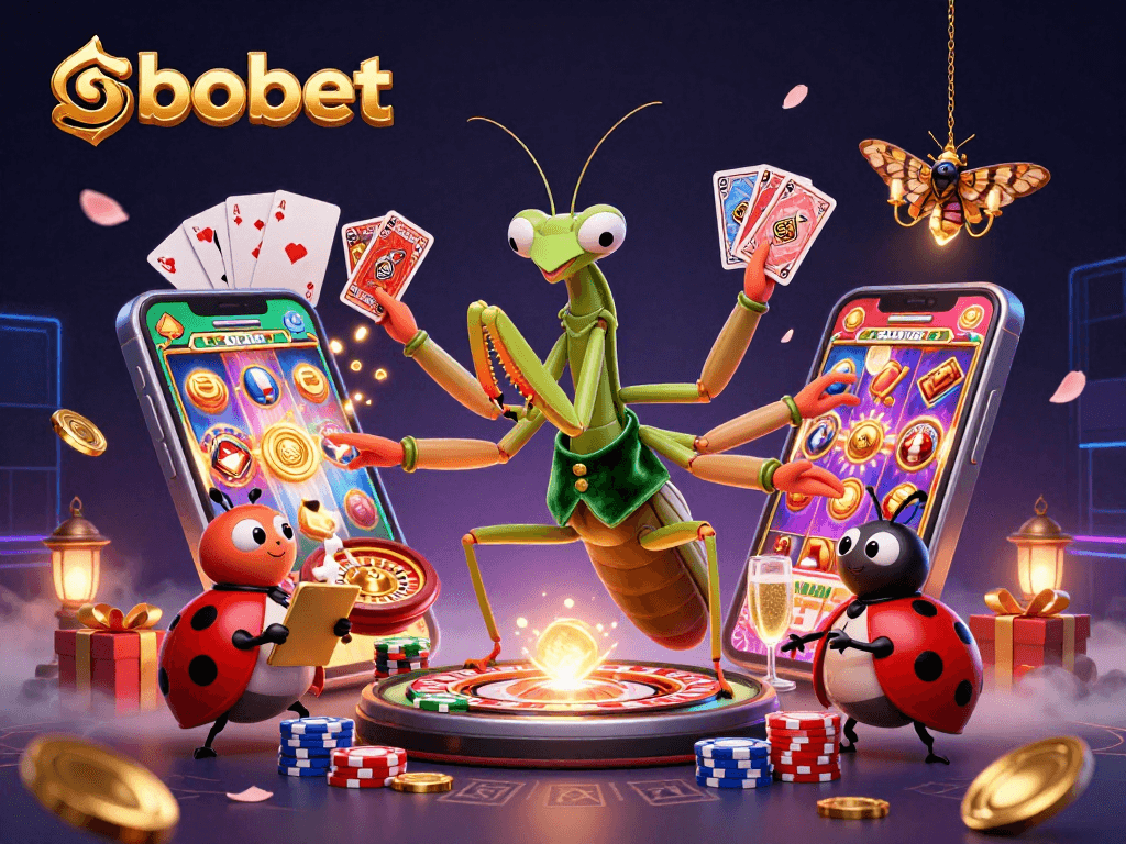 Place your bets on sbobet with a 3D casino scene showcasing vibrant gaming actions and elements.