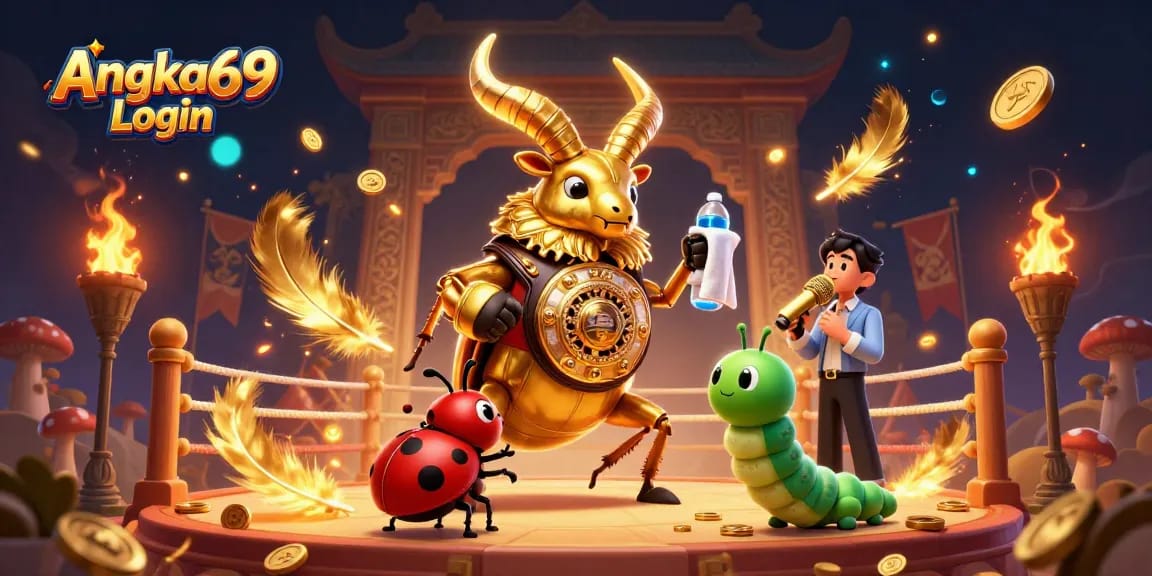 Experience Angka69 Login with a vibrant 3D casino showdown featuring gambling-themed elements.