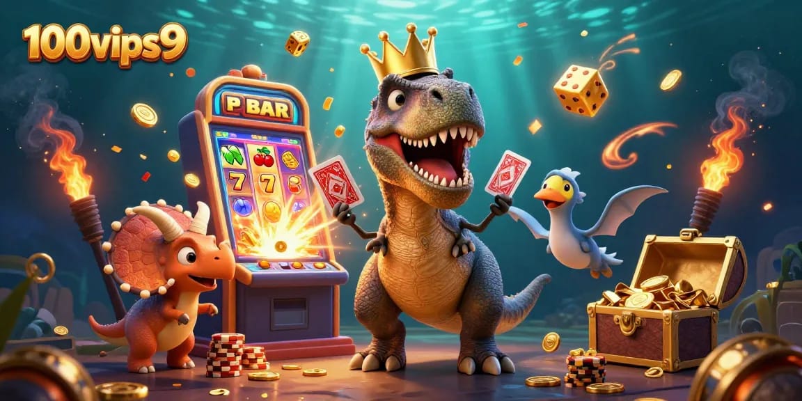 Experience winning moments at 100vips9 with 3D characters playing cards and stacking golden chips.