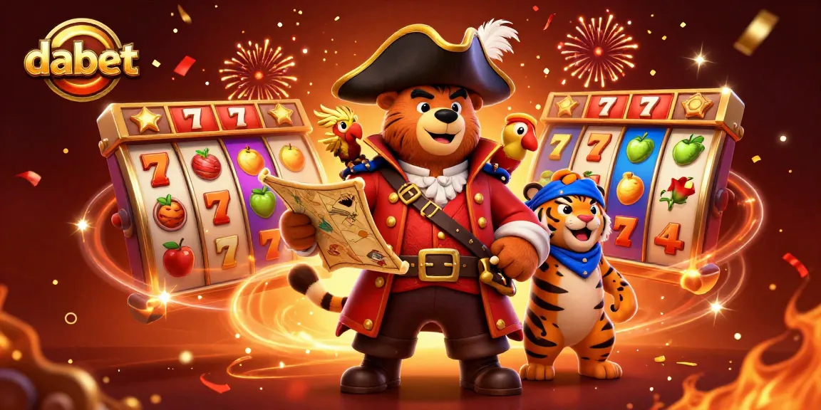 dabet brings exciting slot action with a pirate bear and friends in a vibrant scene.