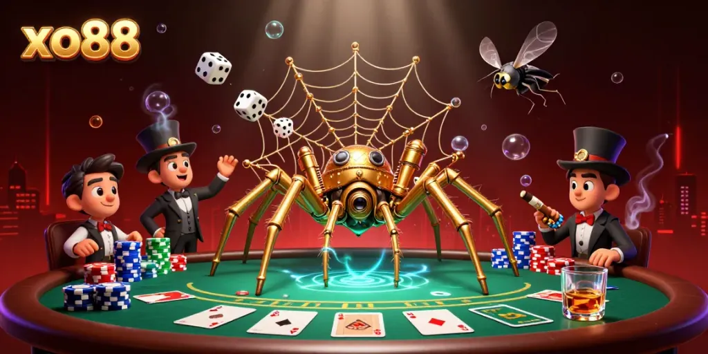 Play your luck at xo88 with steampunk-inspired casino elements swirling through a vibrant scene.