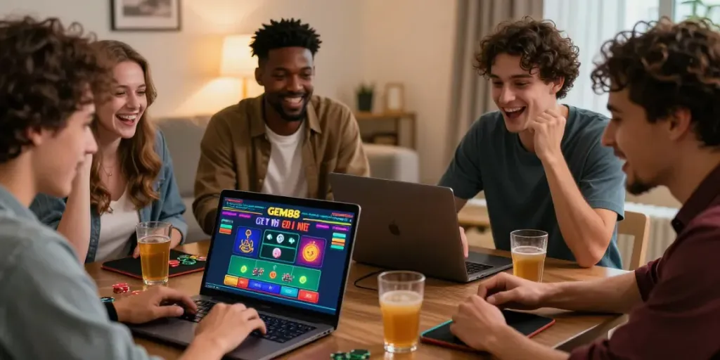 Exciting gaming scene on GEM88 with friends enjoying live casino experience.