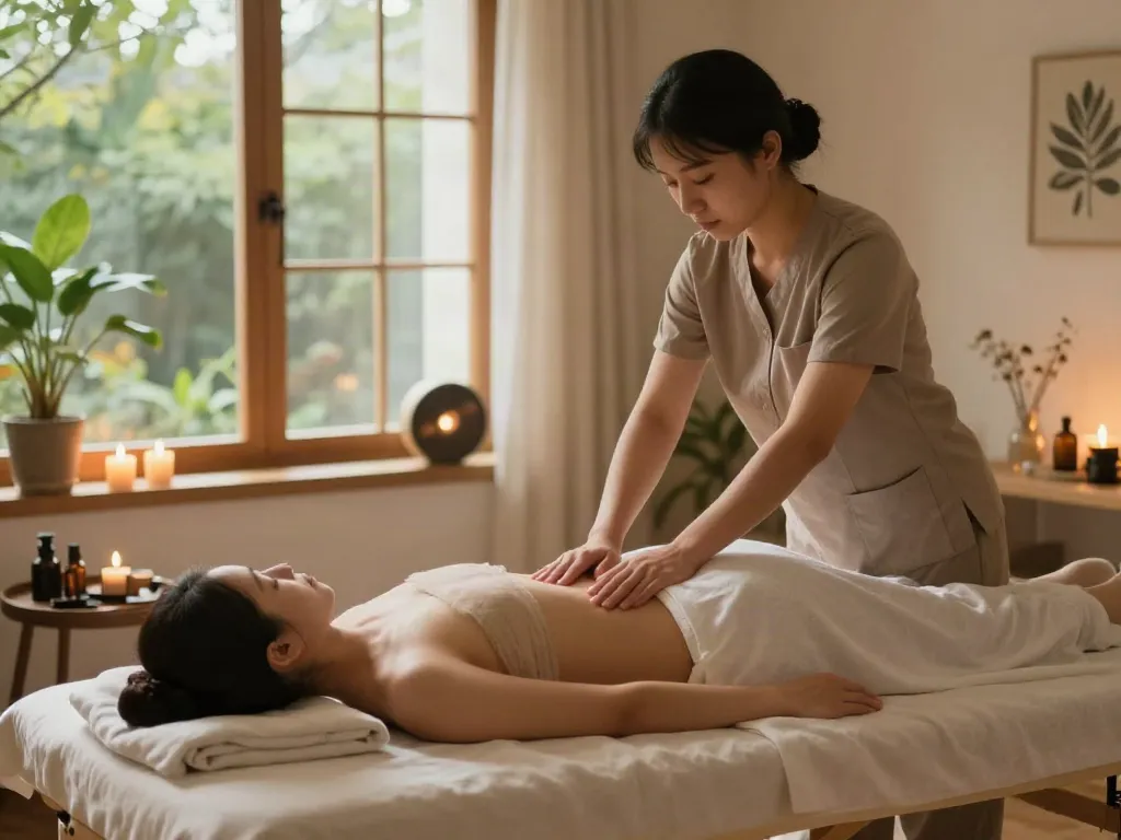 Experience 용산출장안마 in a calming massage therapy environment with aromatic candles and soothing ambiance.