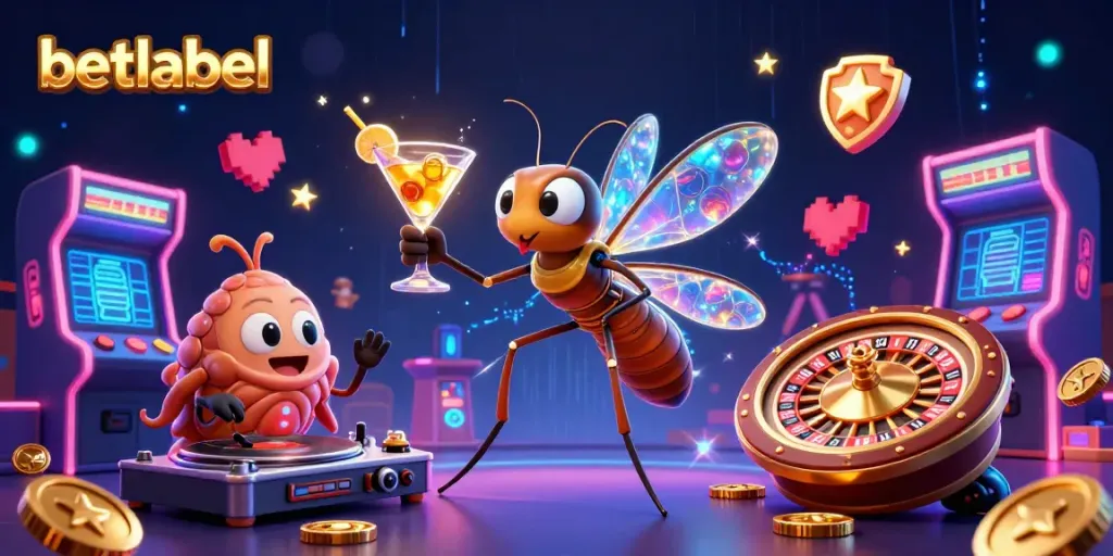 Experience the thrill of betlabel with a vibrant 3D casino scene showcasing unique characters and gaming elements.