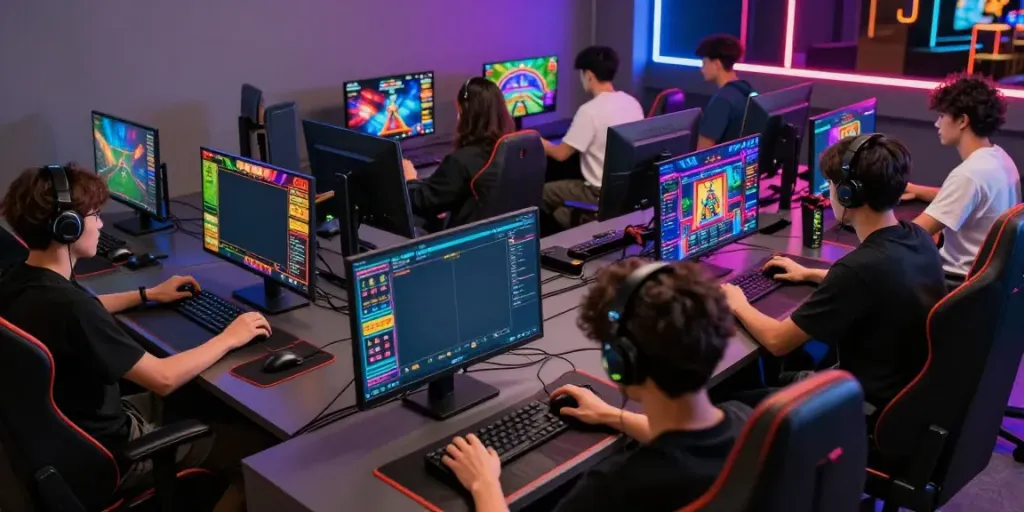 Engaging scene at https://man88.hair/ showcasing diverse players enjoying online gambling games in a vibrant atmosphere.