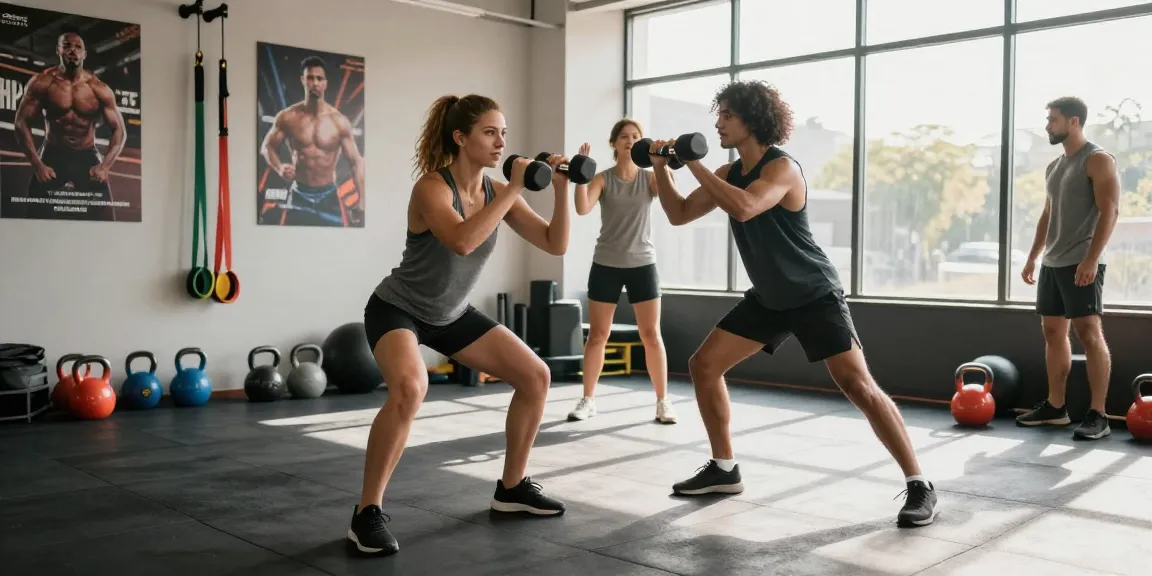 Entrenamiento en pareja en Esteroidesshop, mostrando esfuerzo y motivación en gimnasio moderno.