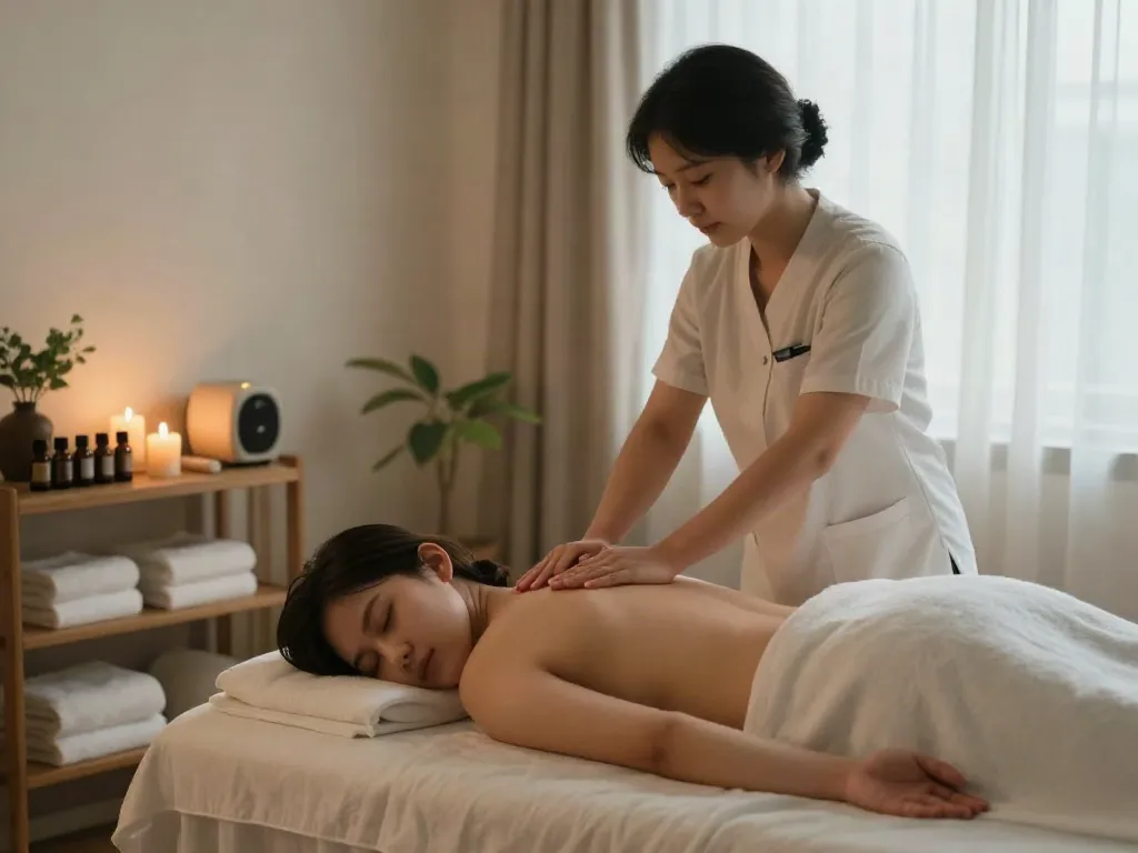 신림동출장안마 service with a professional therapist creating a tranquil home spa atmosphere.
