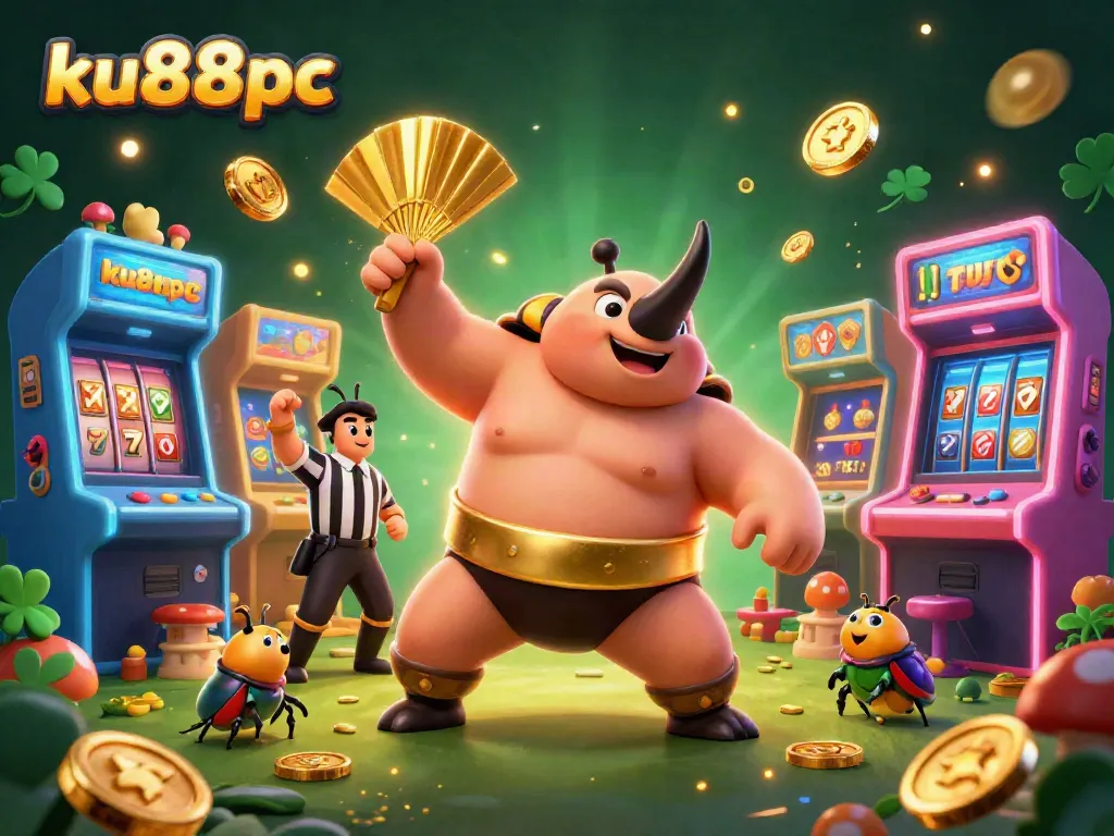 Experience thrilling casino action with ku88pc's vibrant 3D beetle sumo scene featuring slot elements.