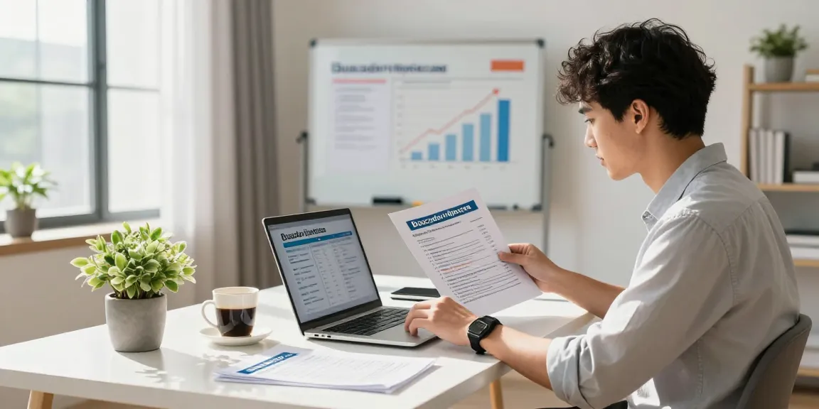Professional comparing mortgage options on the buscador hipotecas in a bright home office.