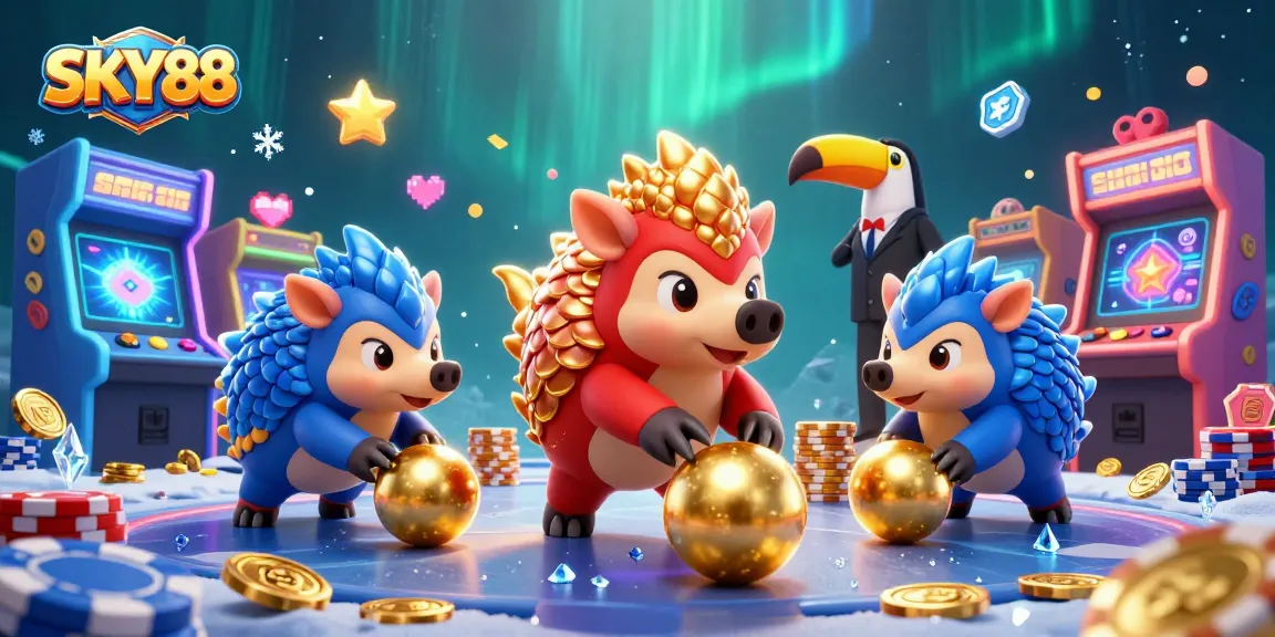Experience thrilling action at SKY88 with rival pangolins playing for poker chip glory.