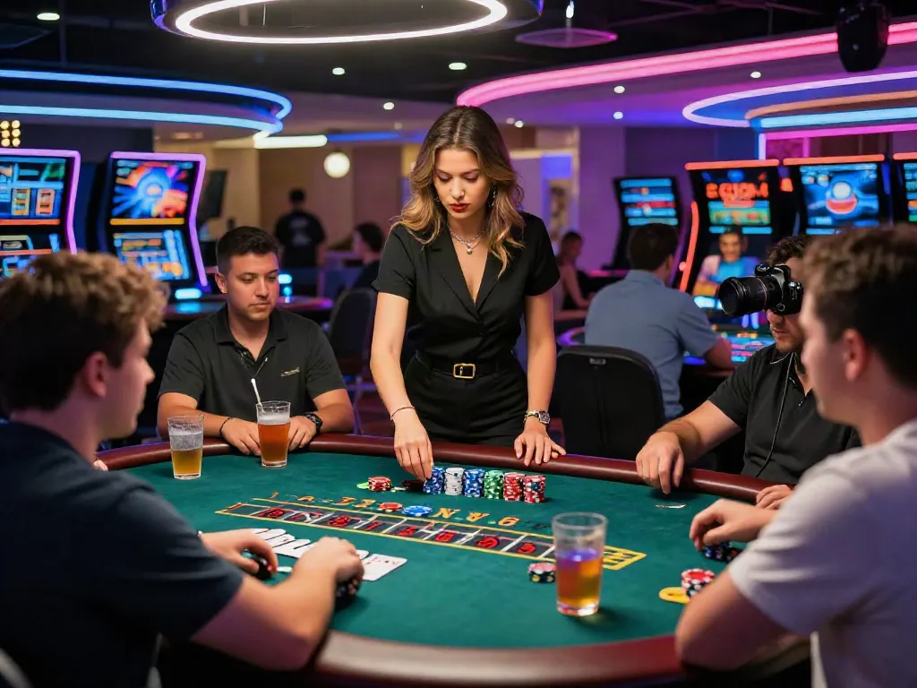 UK88 live casino experience, capturing the engaging environment with players and a dealer.