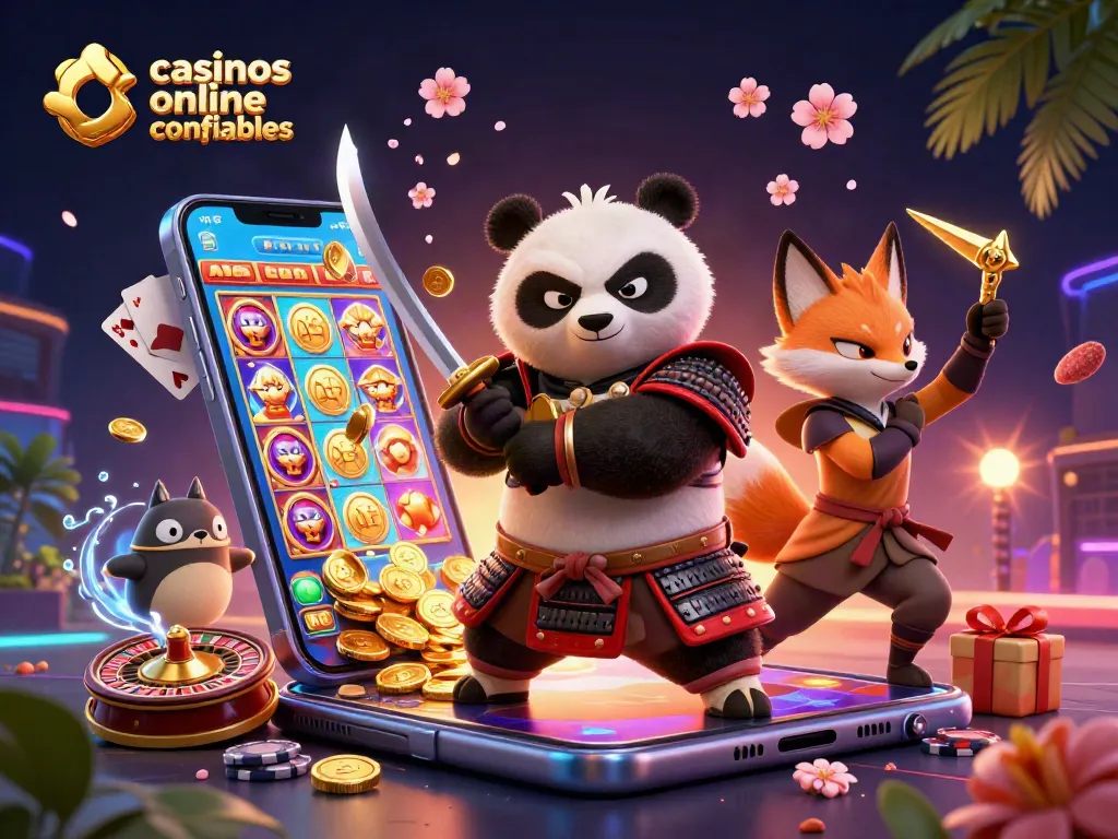 Casinos online chile confiables ilustrados con samuráis y elementos de juego digitales