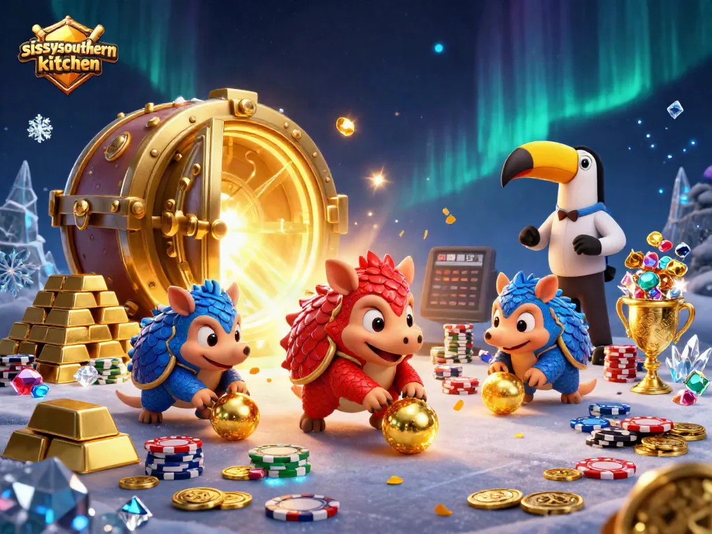 Experience exciting gameplay with sissyssouthernkitchen as pangolins roll through golden poker chips.