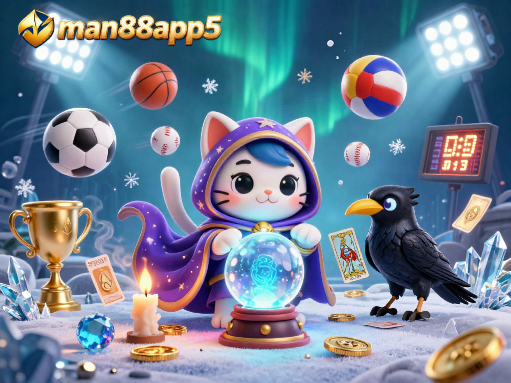 Engage with man88app5 in an animated casino scene featuring mystical characters and dynamic sports elements.
