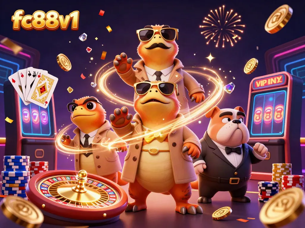 Three raptors in a trench coat attempt VIP access at a casino, embodying fc88v1's playful gambling environment.