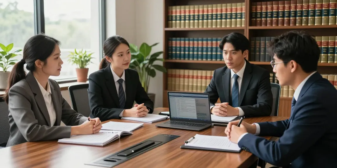 Breaking news updates with legal experts discussing client cases in a professional office.