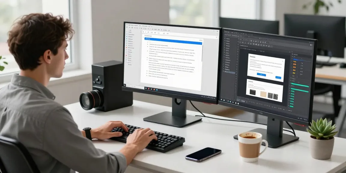 Professional workspace featuring multiple screens displaying the WPS Official Website and collaborative tools, emphasizing a modern tech environment.