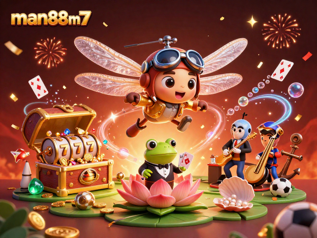 Experience exciting gaming action with man88m7 in a vibrant 3D casino scene.