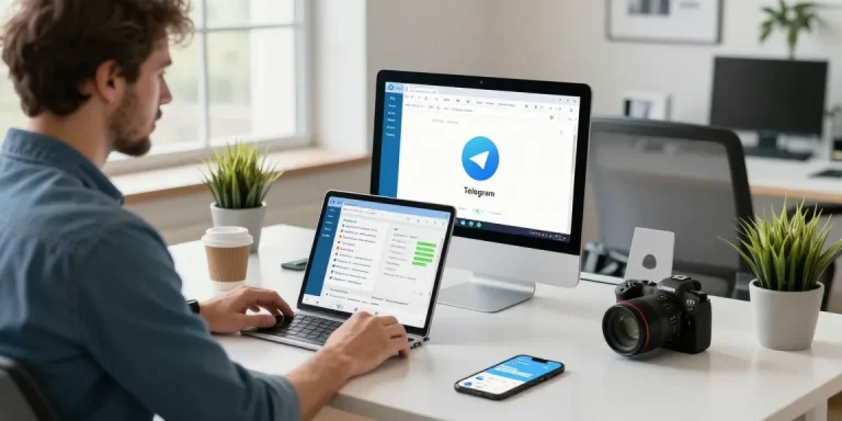 Using Telegram网页版 for effective business communication in a modern office setup.