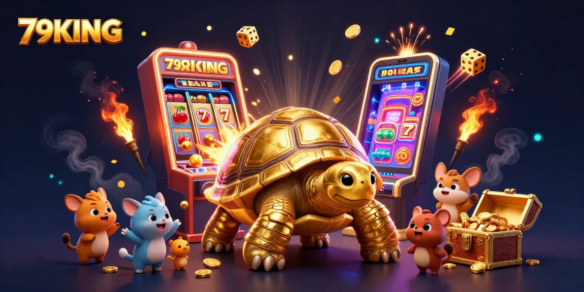 79KING enhances excitement with a 3D cartoon illustration of a massive golden tortoise pinball machine.