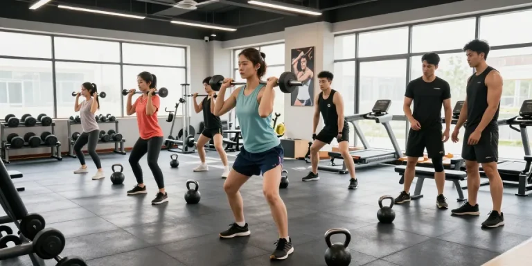Entrenamiento en el gimnasio de Esteroidesshop, personas realizando ejercicios con pesas y equipo moderno.