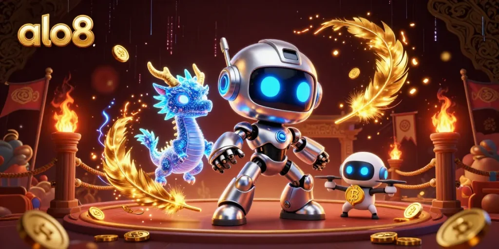 Engage with alo8's vibrant gaming adventures featuring dynamic robots and dazzling casino elements.