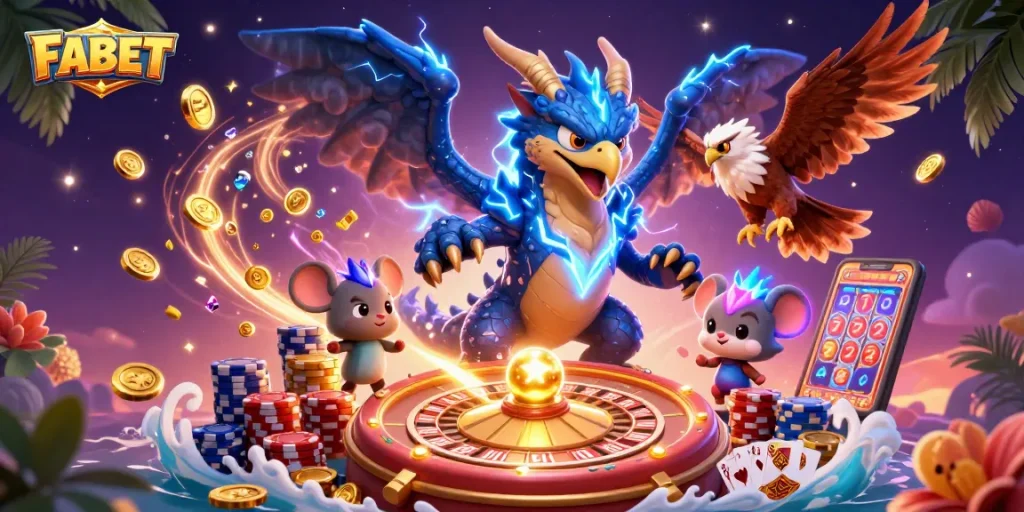 Experience thrilling wins at FABET with captivating casino elements and dynamic characters.