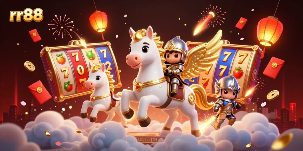 Experience thrilling slots and wins at rr88 with a vibrant and magical scene of stardust and lucky symbols.