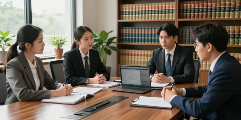 Breaking news updates with legal experts discussing client cases in a professional office.